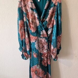 Anthropologie Orange Long Sleeve Plunge Gown